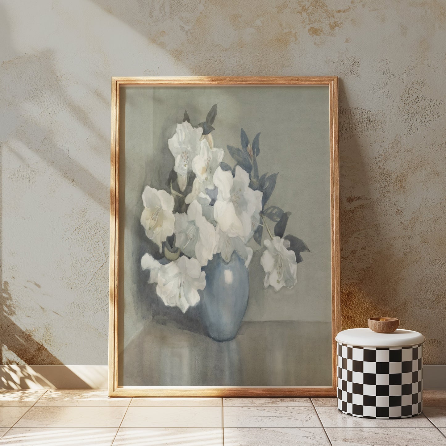 Premium Poster of Blue Vase with White Flowers Art Posters