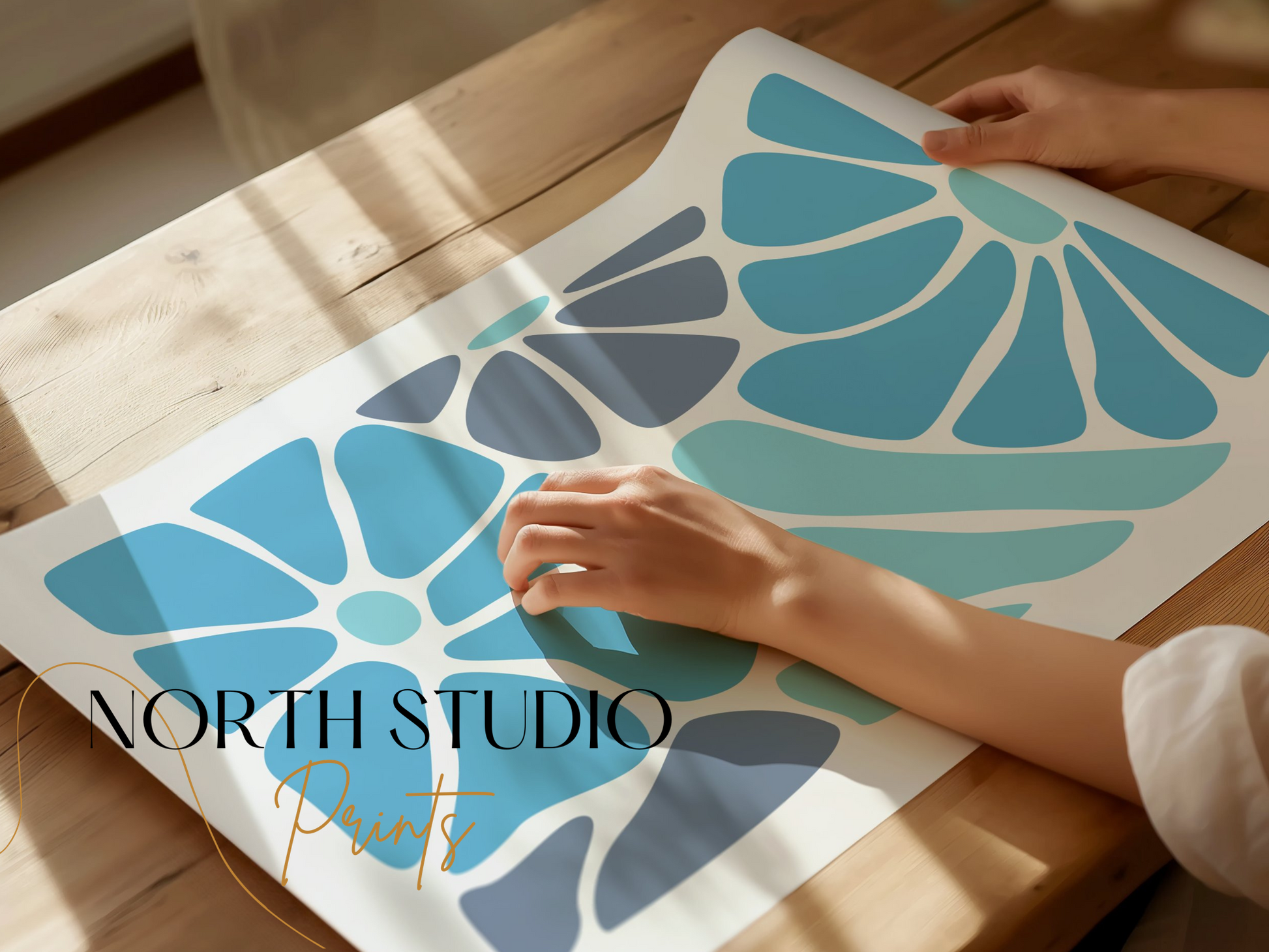 Premium Poster of Blue and Grey Abstract Floral Design Posters