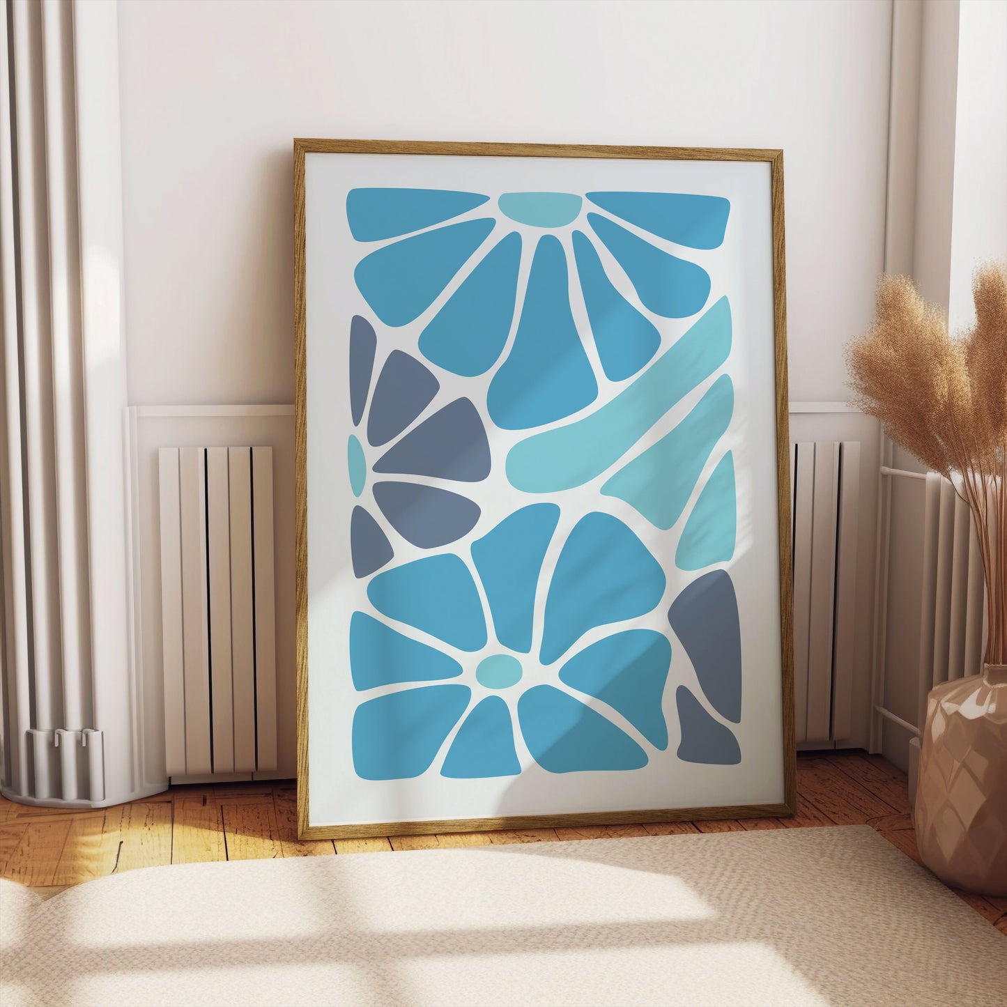 Premium Poster of Blue and Grey Abstract Floral Design Posters