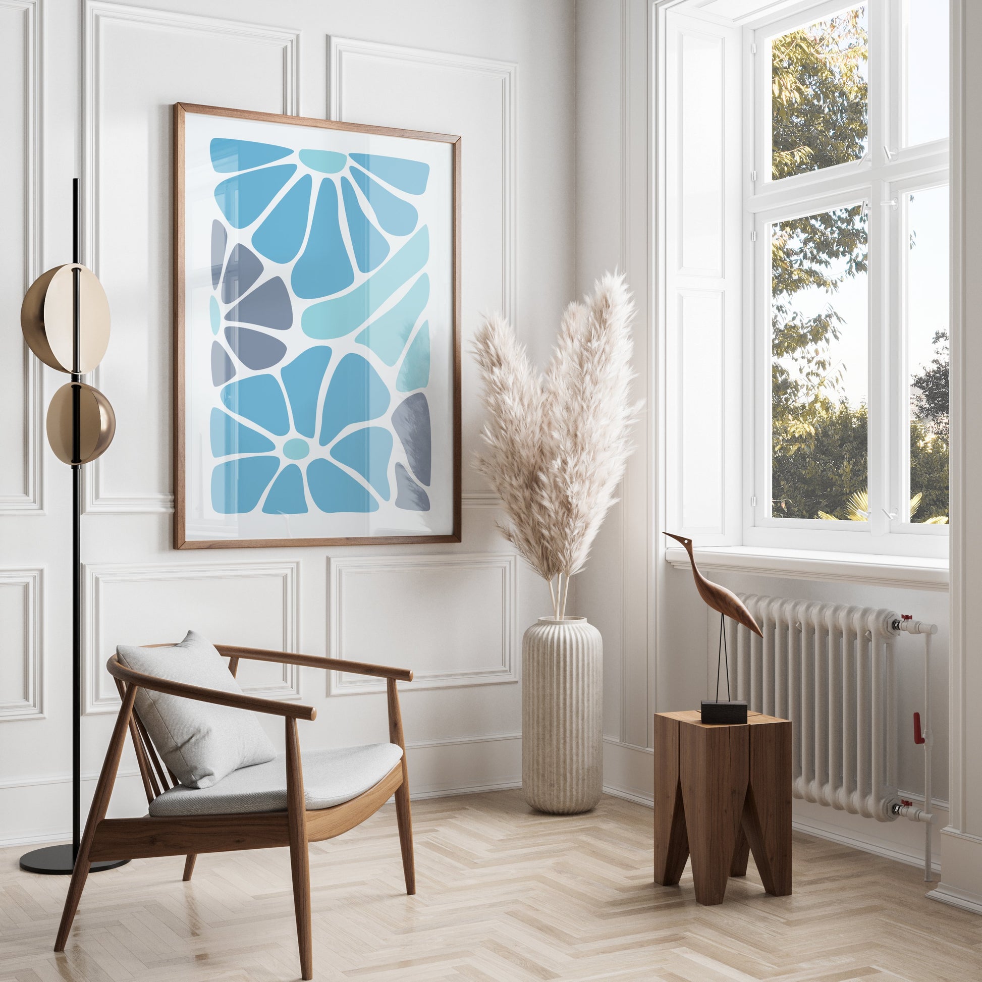 Premium Poster of Blue and Grey Abstract Floral Design Posters