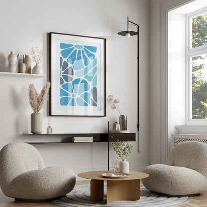 Premium Poster of Blue and Grey Abstract Floral Design Posters