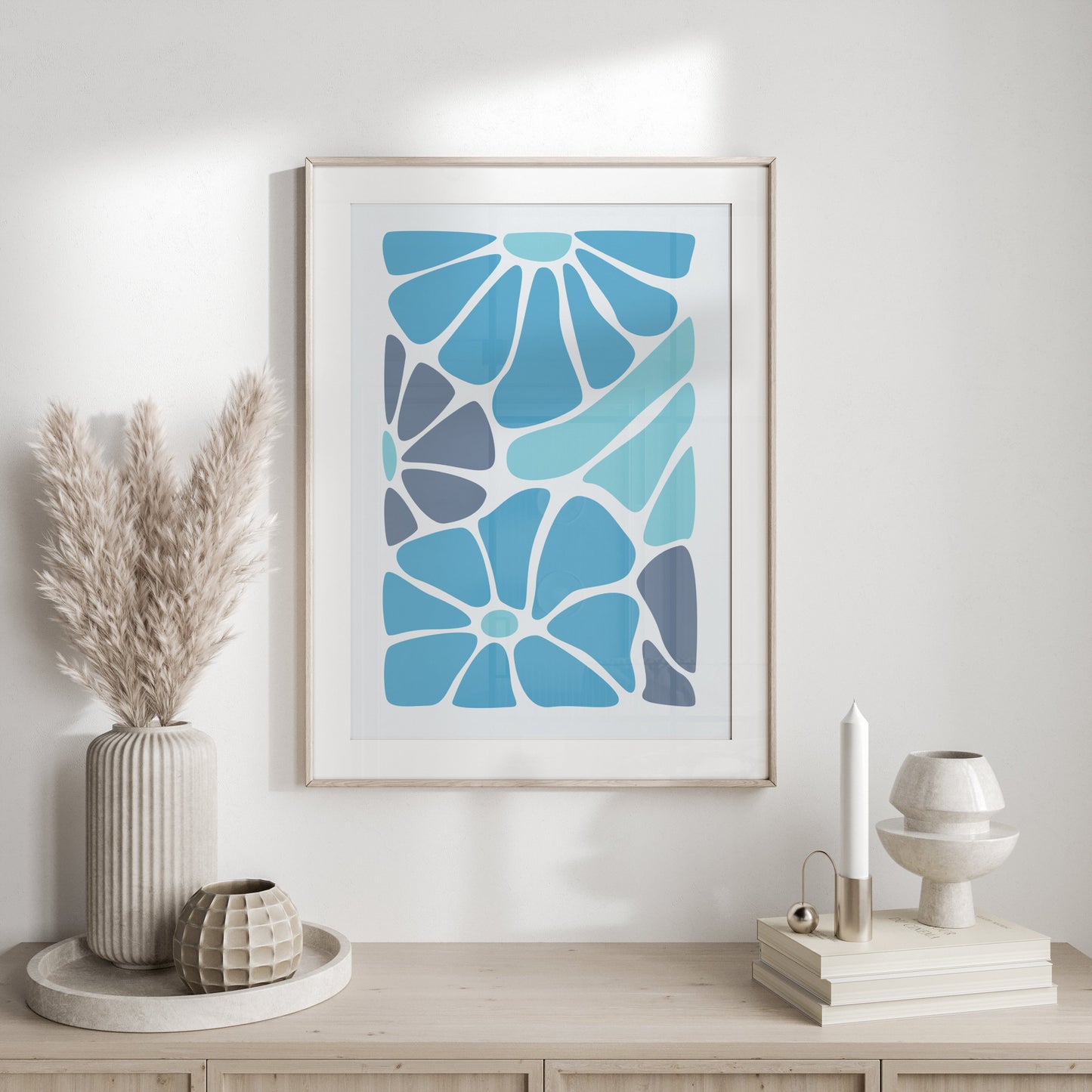 Premium Poster of Blue and Grey Abstract Floral Design Posters