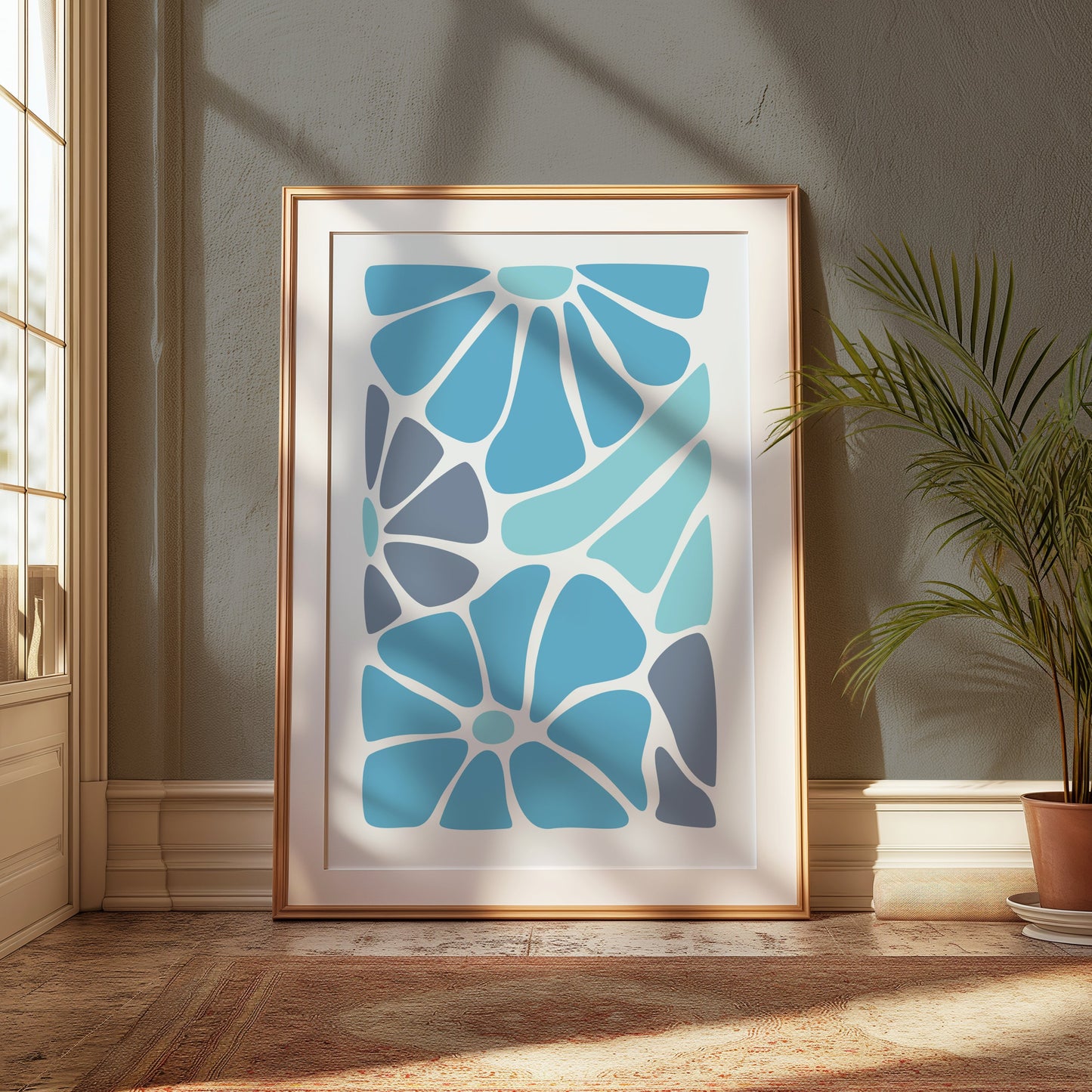 Premium Poster of Blue and Grey Abstract Floral Design Posters