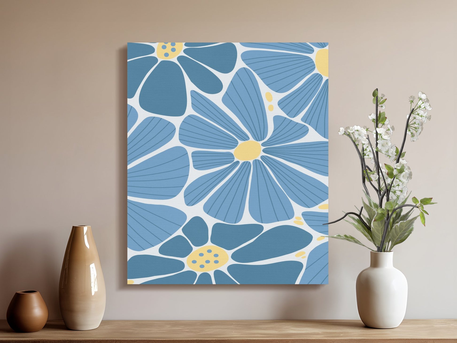 Premium Poster of Blue and Yellow Floral Wall Art Canvas Wraps