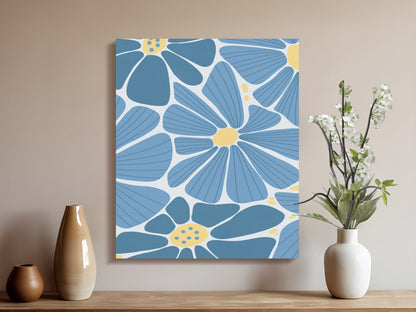 Premium Poster of Blue and Yellow Floral Wall Art Canvas Wraps