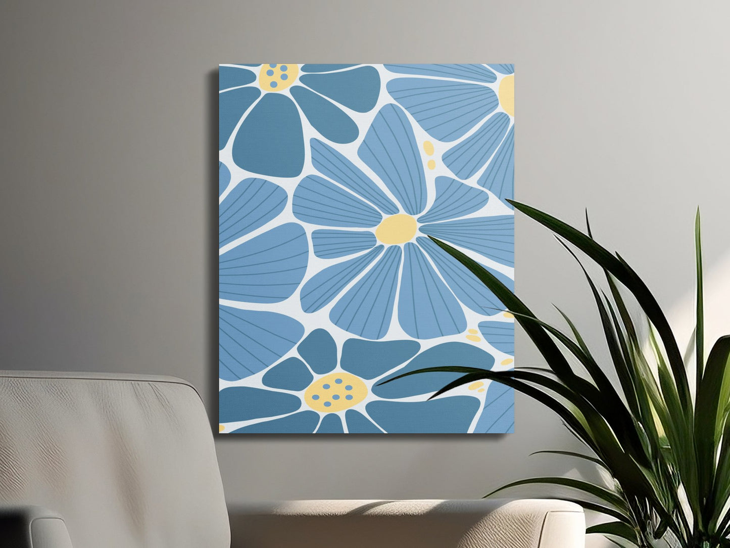 Premium Poster of Blue and Yellow Floral Wall Art Canvas Wraps