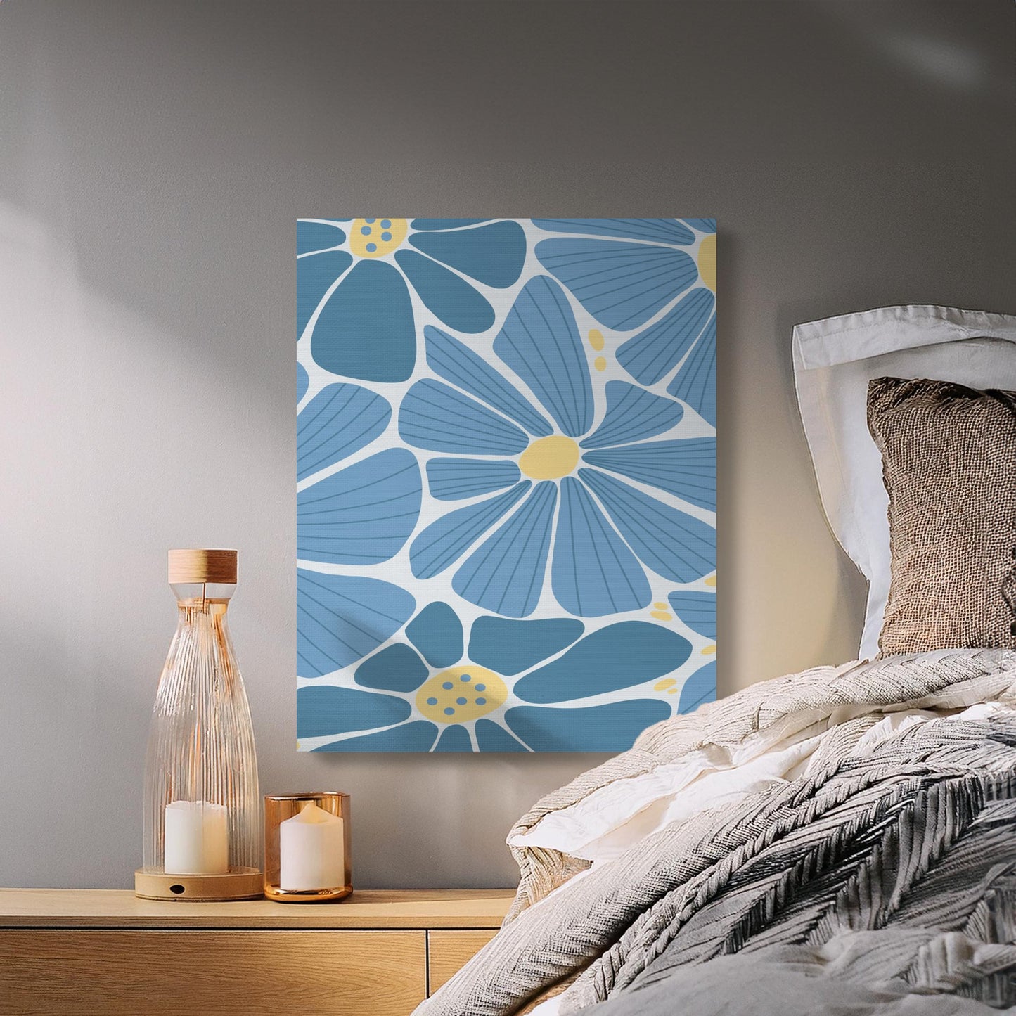 Premium Poster of Blue and Yellow Floral Wall Art Canvas Wraps