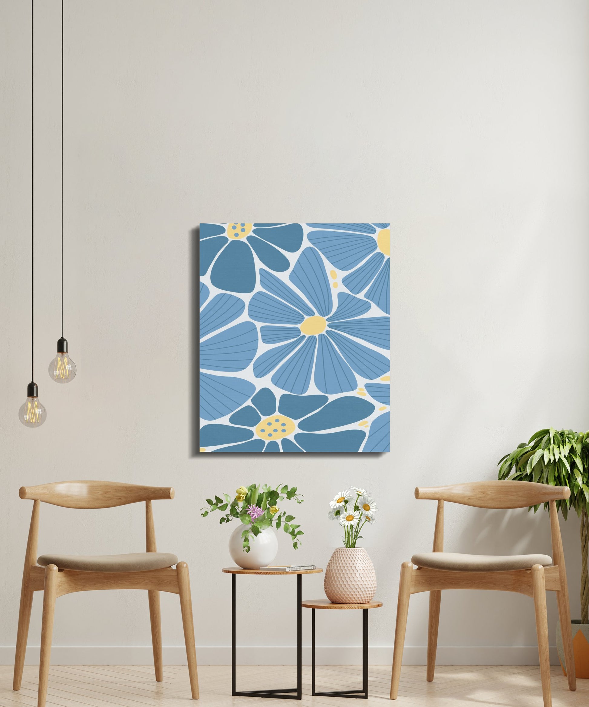 Premium Poster of Blue and Yellow Floral Wall Art Canvas Wraps