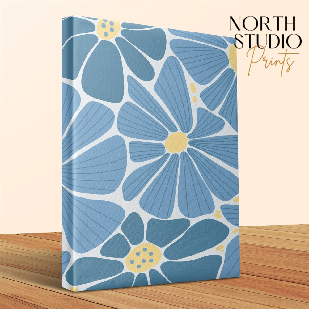 Premium Poster of Blue and Yellow Floral Wall Art Canvas Wraps