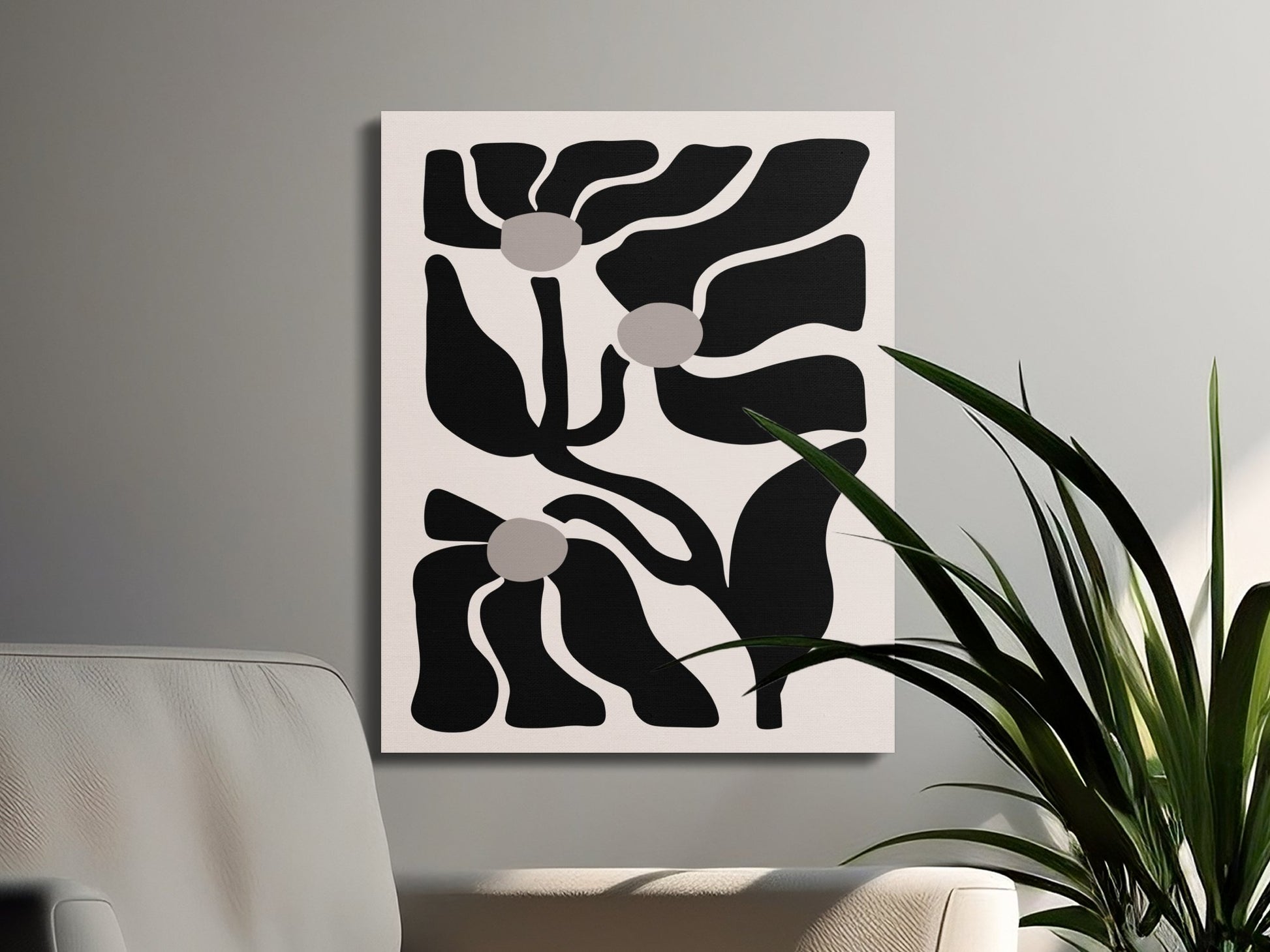 Premium Poster of Bold Abstract Floral Wall Art Black and Beige Canvas Wraps