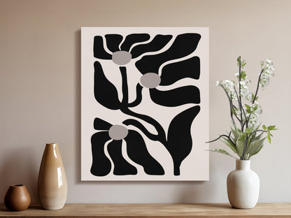 Premium Poster of Bold Abstract Floral Wall Art Black and Beige Canvas Wraps
