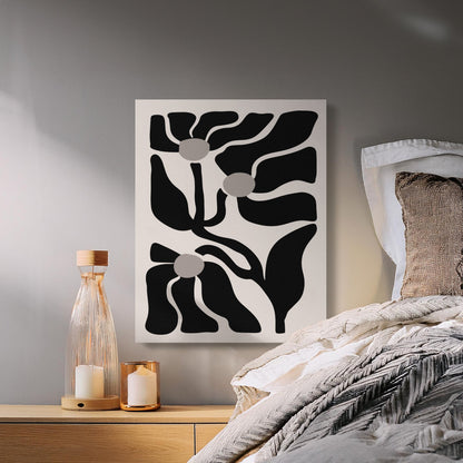 Premium Poster of Bold Abstract Floral Wall Art Black and Beige Canvas Wraps