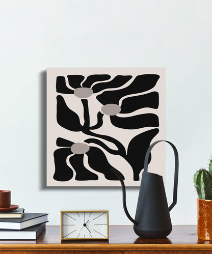 Premium Poster of Bold Abstract Floral Wall Art Black and Beige Canvas Wraps