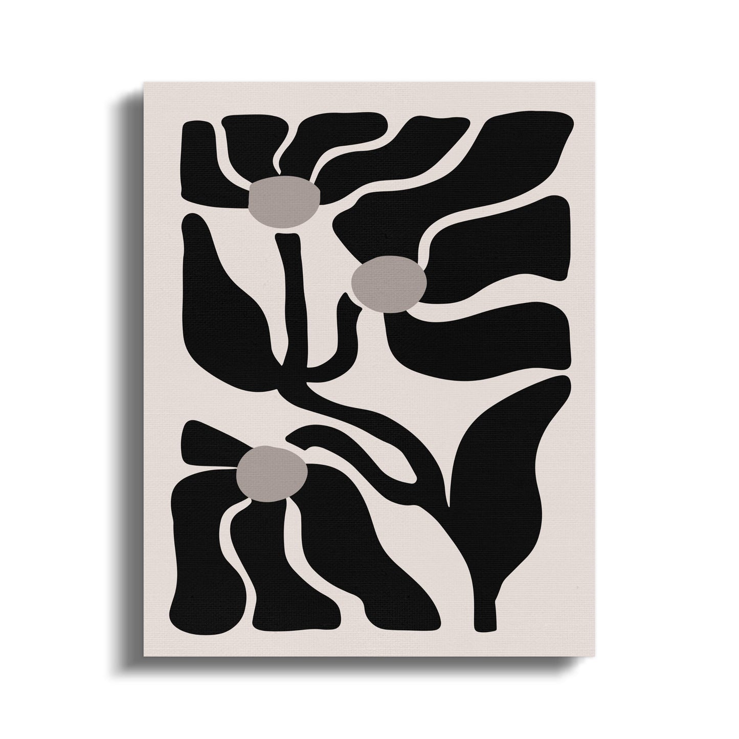 Premium Poster of Bold Abstract Floral Wall Art Black and Beige Canvas Wraps