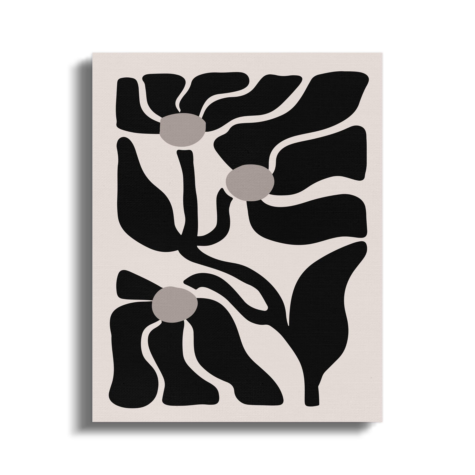 Premium Poster of Bold Abstract Floral Wall Art Black and Beige Canvas Wraps