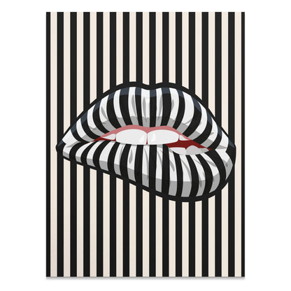 Premium Poster of Bold Striped Lips Art Vertical Black and White Posters