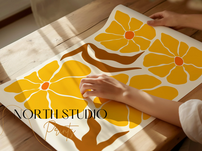 Premium Poster of Bold Vibrant Yellow Floral Art Modern Design Posters