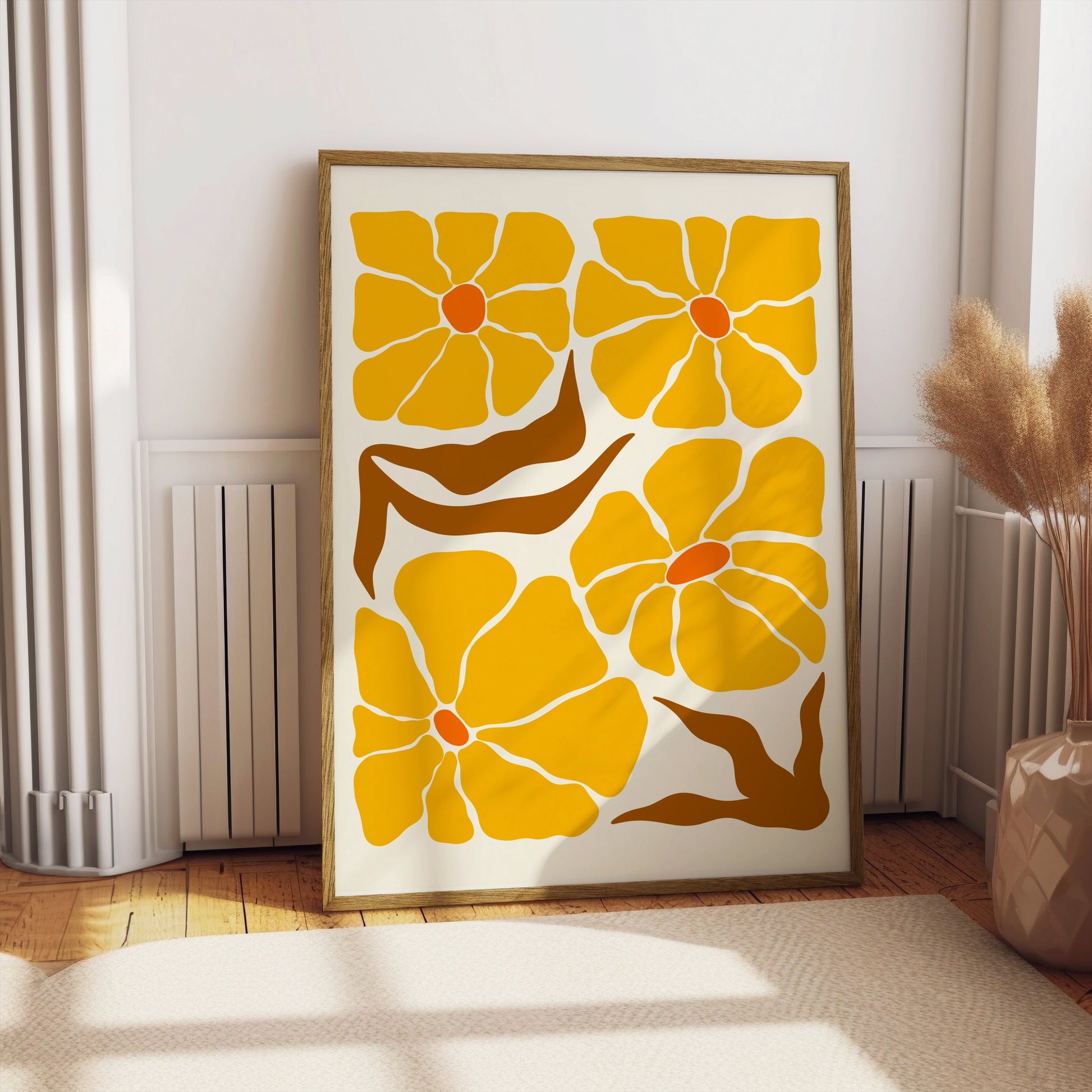 Premium Poster of Bold Vibrant Yellow Floral Art Modern Design Posters