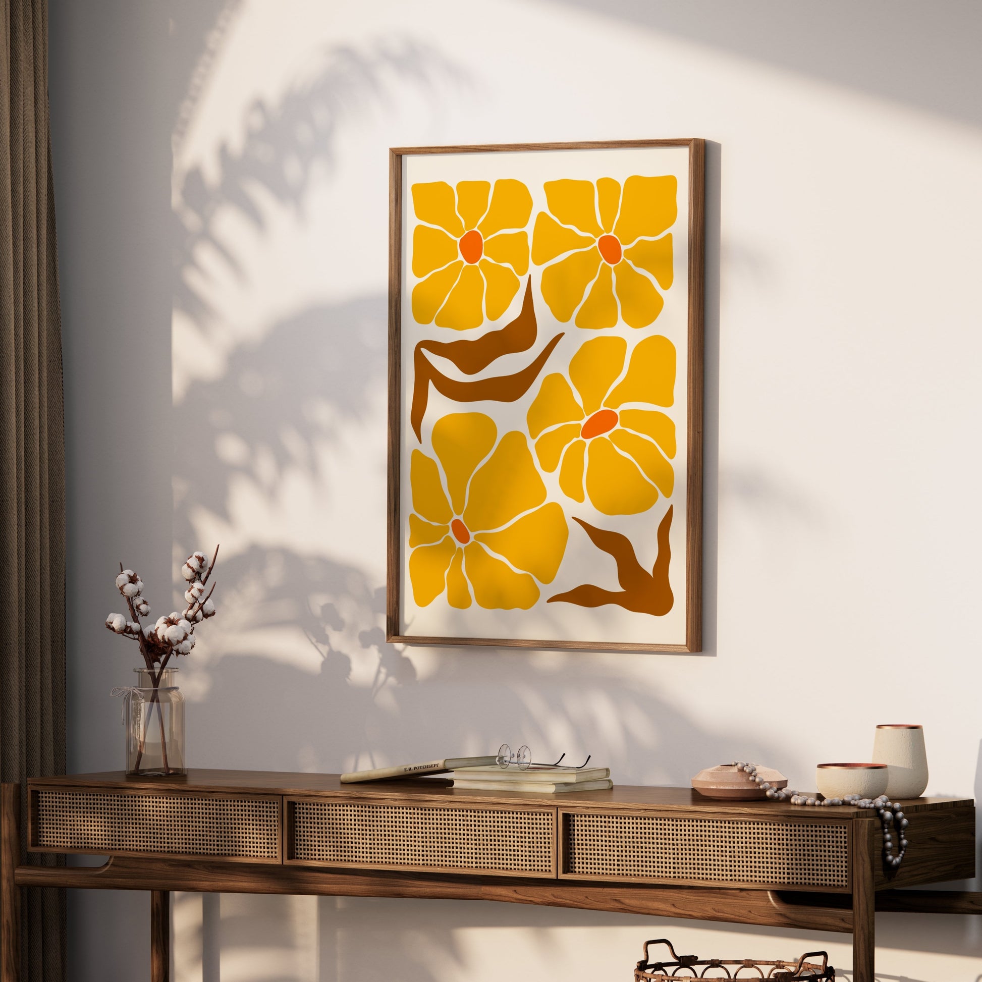 Premium Poster of Bold Vibrant Yellow Floral Art Modern Design Posters