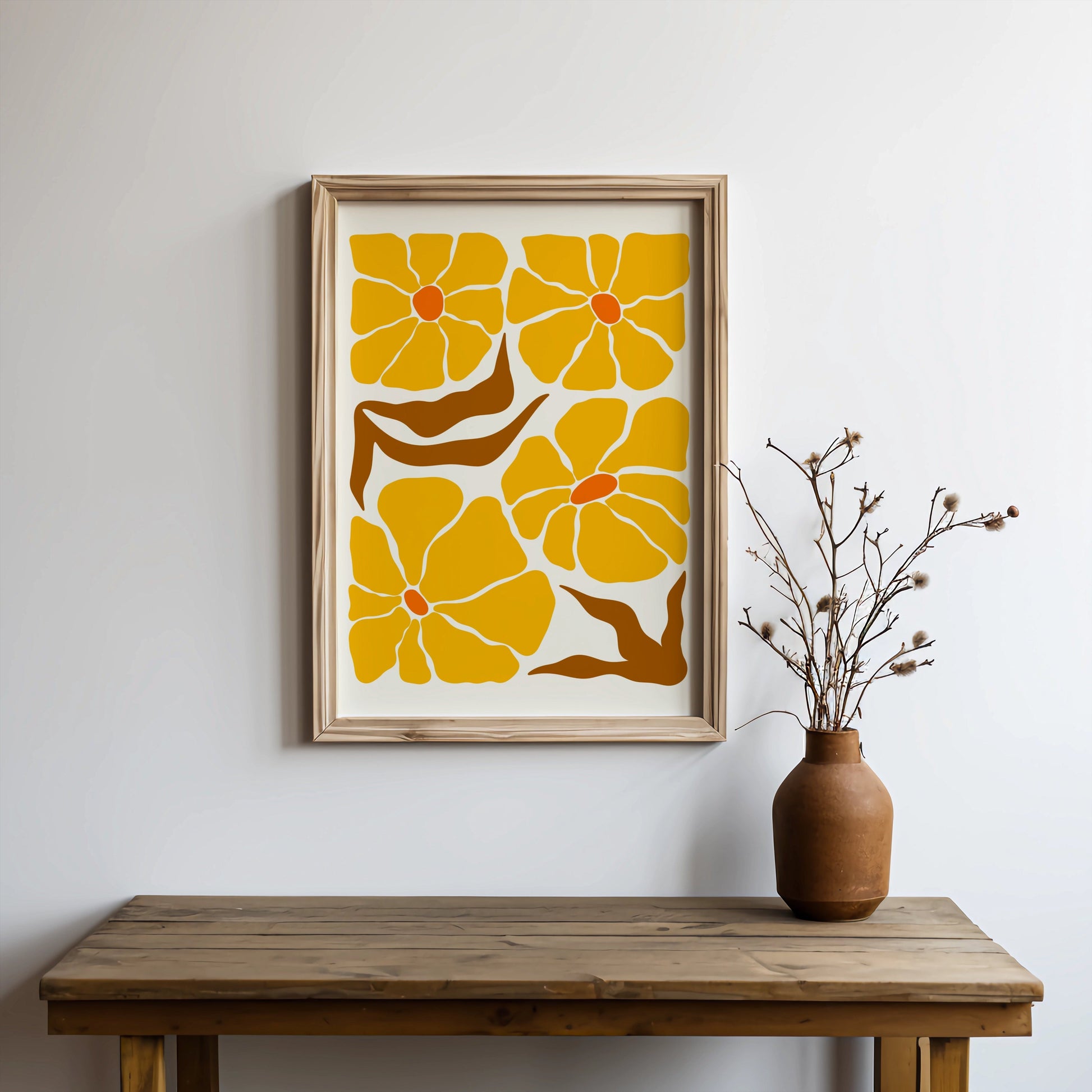 Premium Poster of Bold Vibrant Yellow Floral Art Modern Design Posters