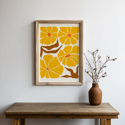Premium Poster of Bold Vibrant Yellow Floral Art Modern Design Posters