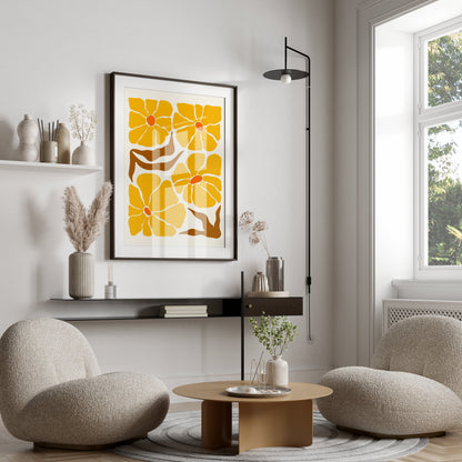 Premium Poster of Bold Vibrant Yellow Floral Art Modern Design Posters