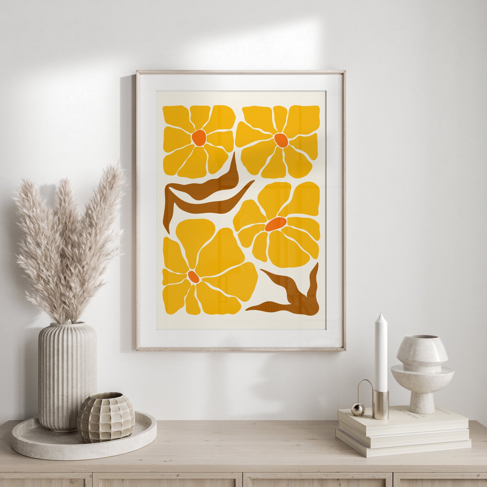Premium Poster of Bold Vibrant Yellow Floral Art Modern Design Posters