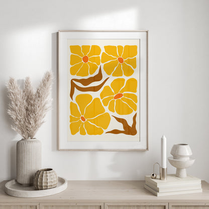 Premium Poster of Bold Vibrant Yellow Floral Art Modern Design Posters