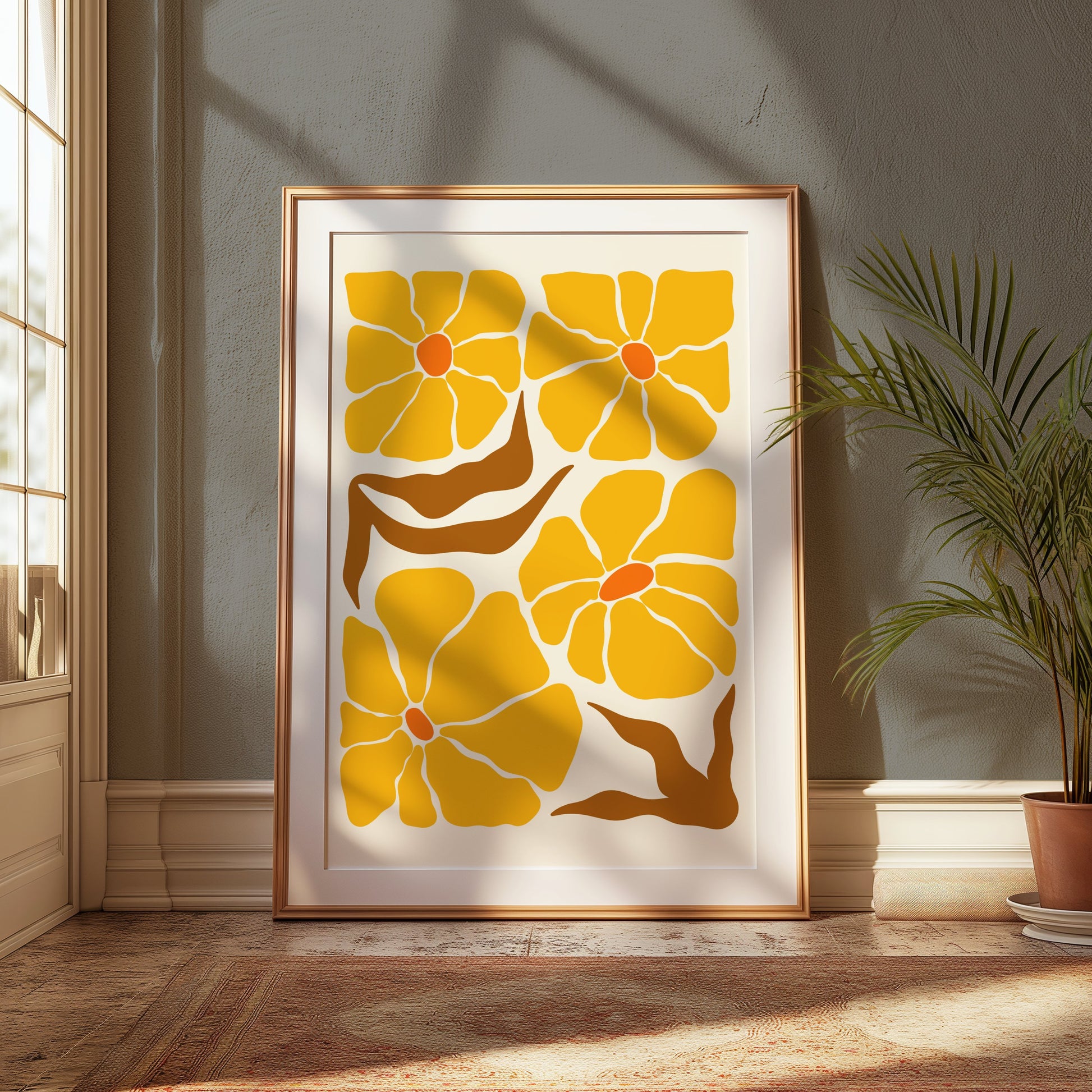 Premium Poster of Bold Vibrant Yellow Floral Art Modern Design Posters