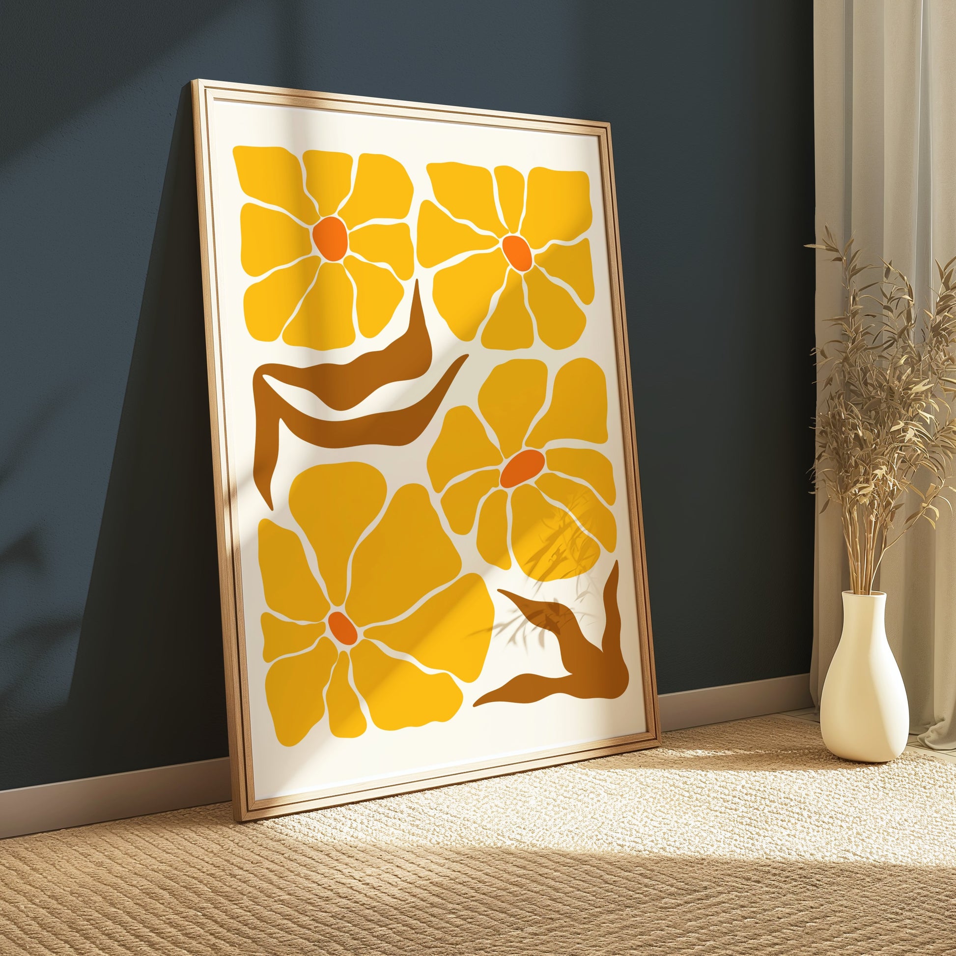 Premium Poster of Bold Vibrant Yellow Floral Art Modern Design Posters