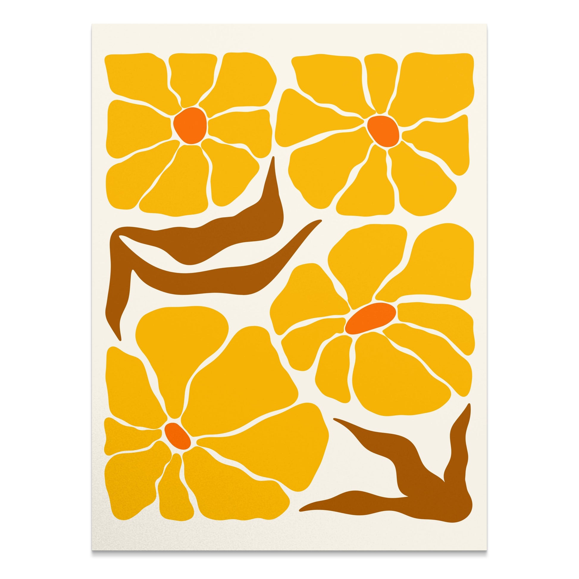 Premium Poster of Bold Vibrant Yellow Floral Art Modern Design Posters