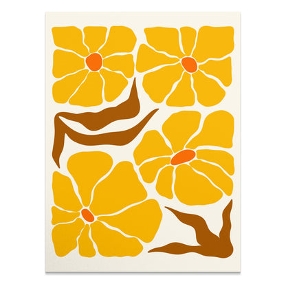 Premium Poster of Bold Vibrant Yellow Floral Art Modern Design Posters
