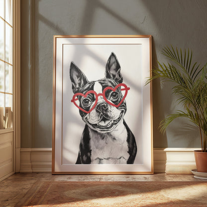 Premium Poster of Boston Terrier with Heart Shaped Glasses Posters