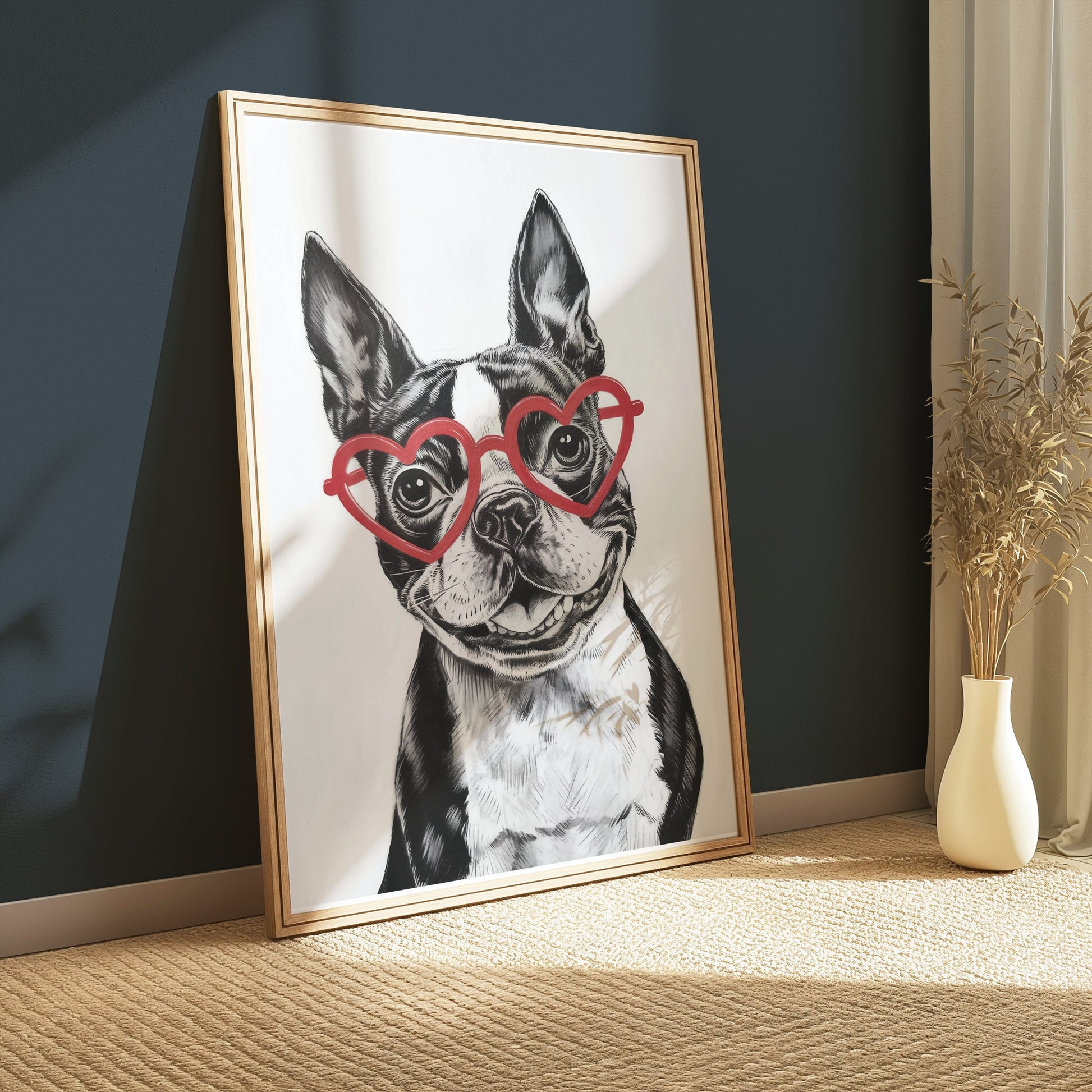 Premium Poster of Boston Terrier with Heart Shaped Glasses Posters