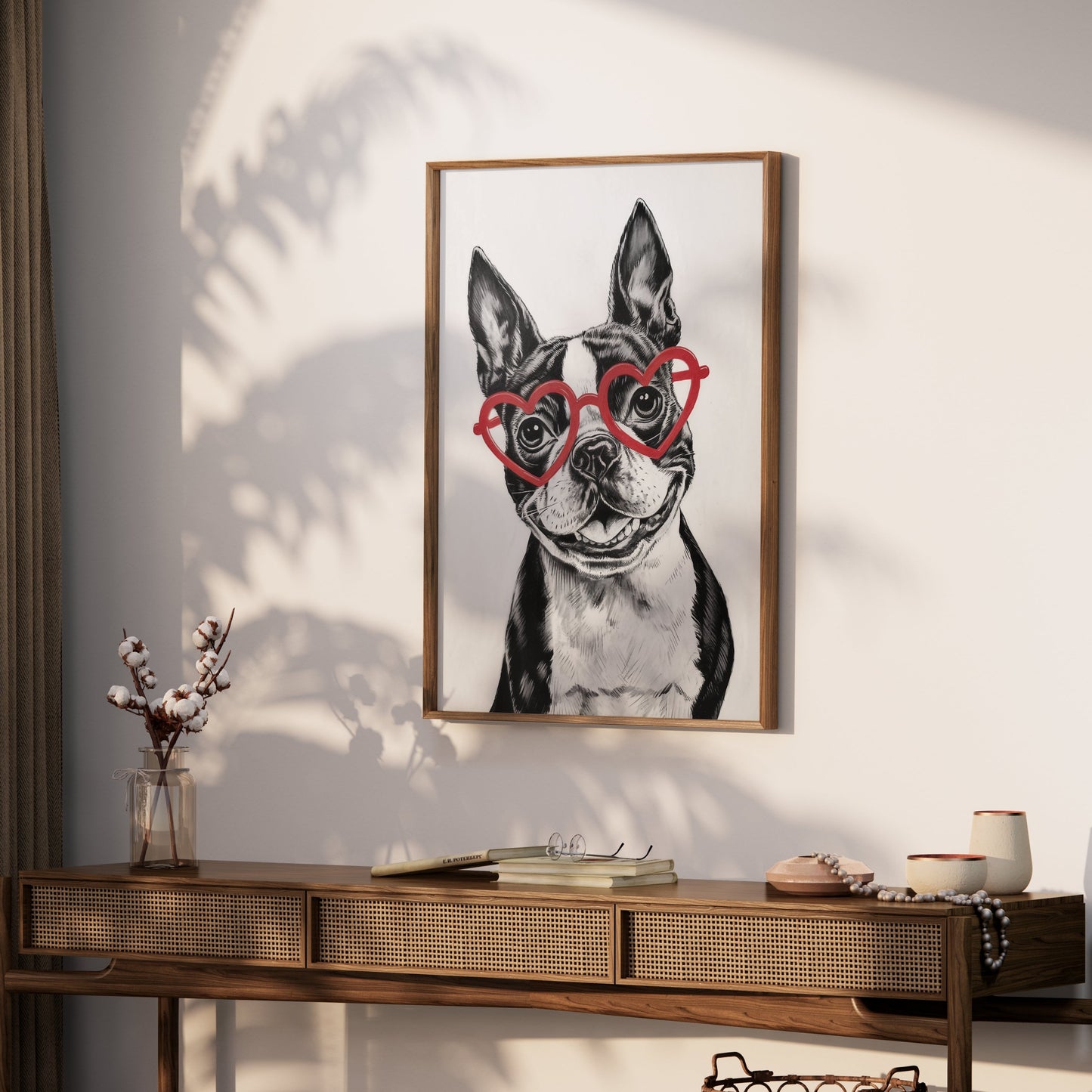 Premium Poster of Boston Terrier with Heart Shaped Glasses Posters