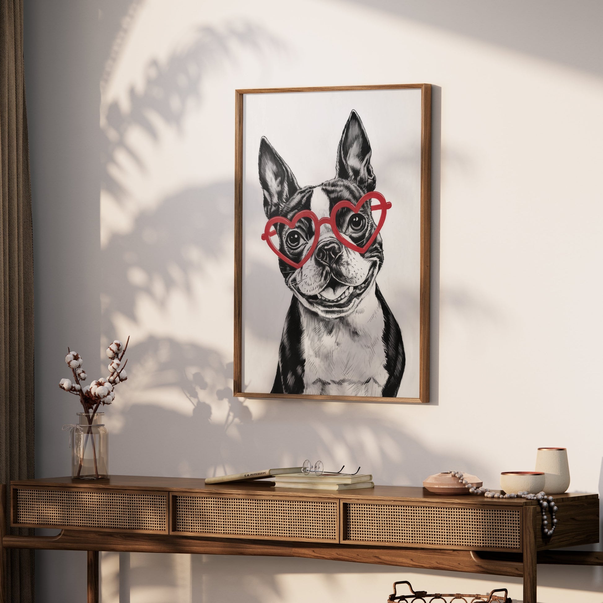 Premium Poster of Boston Terrier with Heart Shaped Glasses Posters