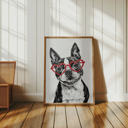 Premium Poster of Boston Terrier with Heart Shaped Glasses Posters