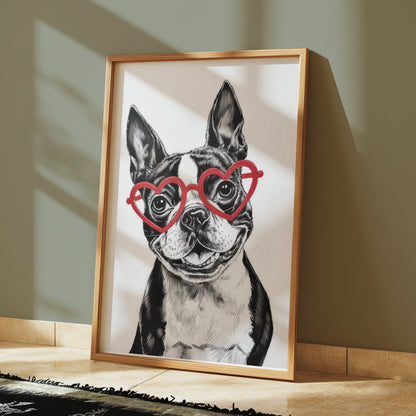 Premium Poster of Boston Terrier with Heart Shaped Glasses Posters