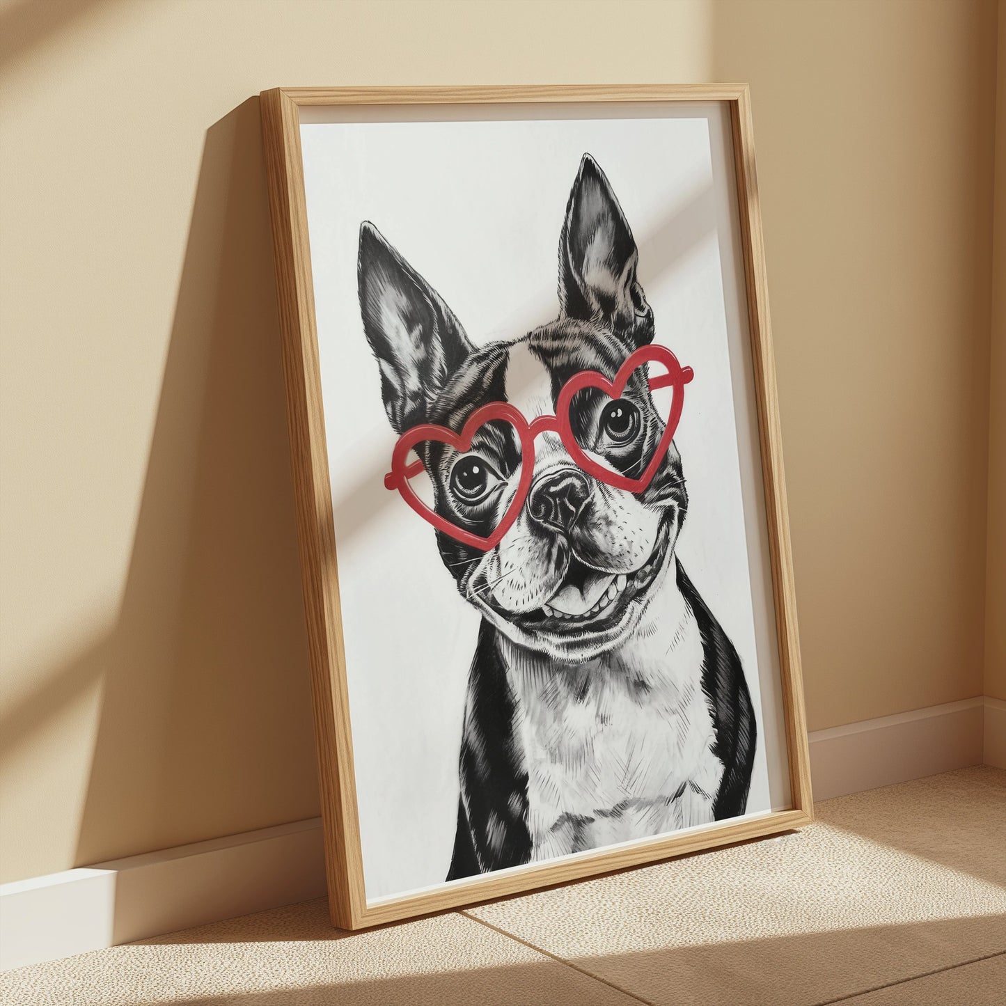 Premium Poster of Boston Terrier with Heart Shaped Glasses Posters