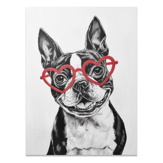 Premium Poster of Boston Terrier with Heart Shaped Glasses Posters