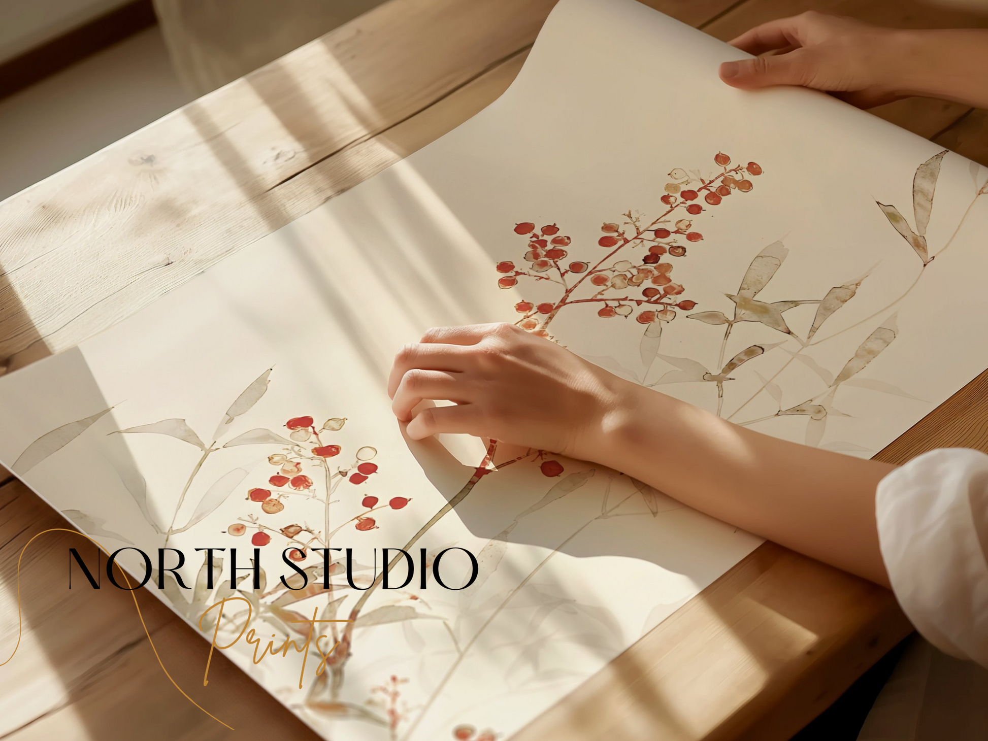 Premium Poster of Botanical Art Print with Red Berries on Branch Posters