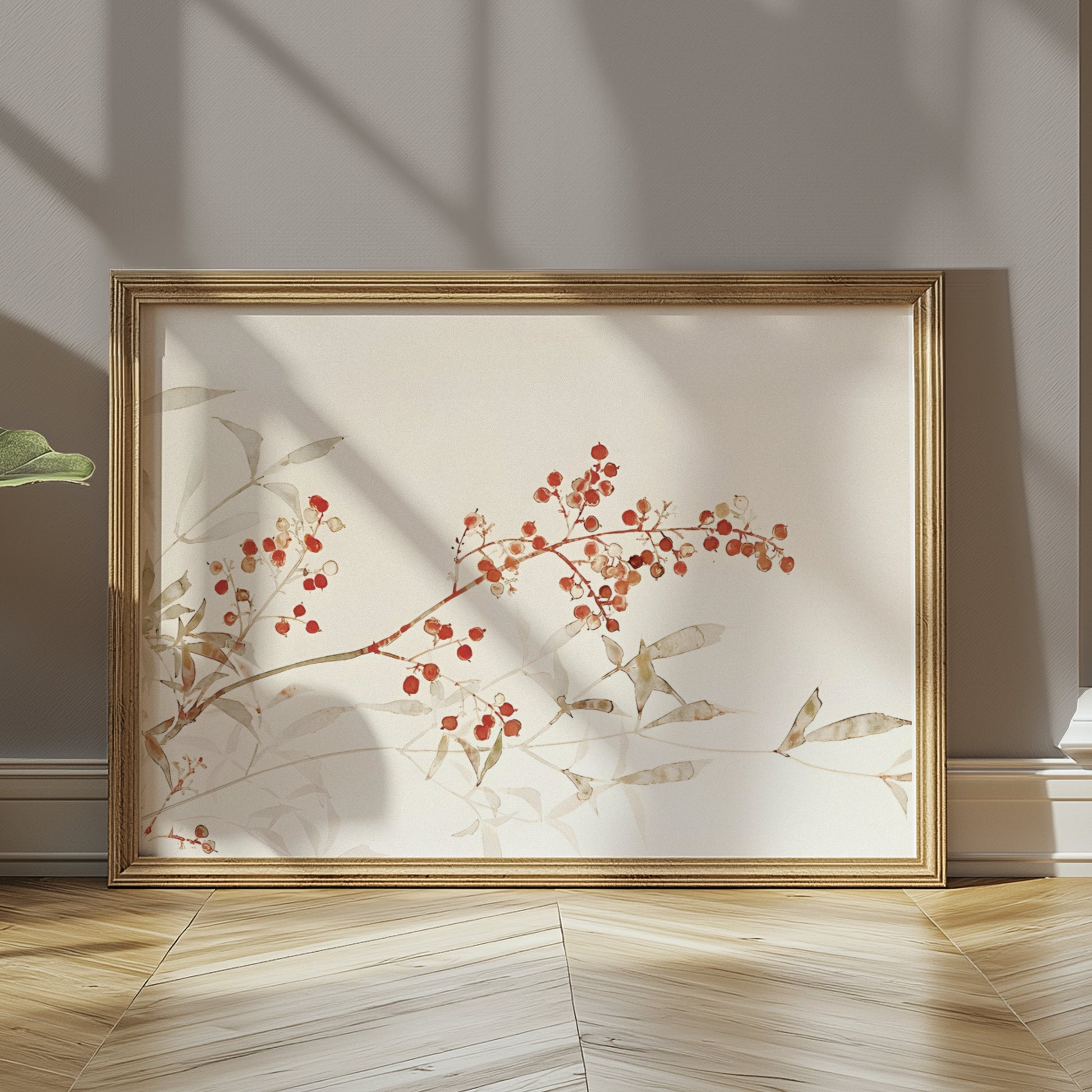 Premium Poster of Botanical Art Print with Red Berries on Branch Posters