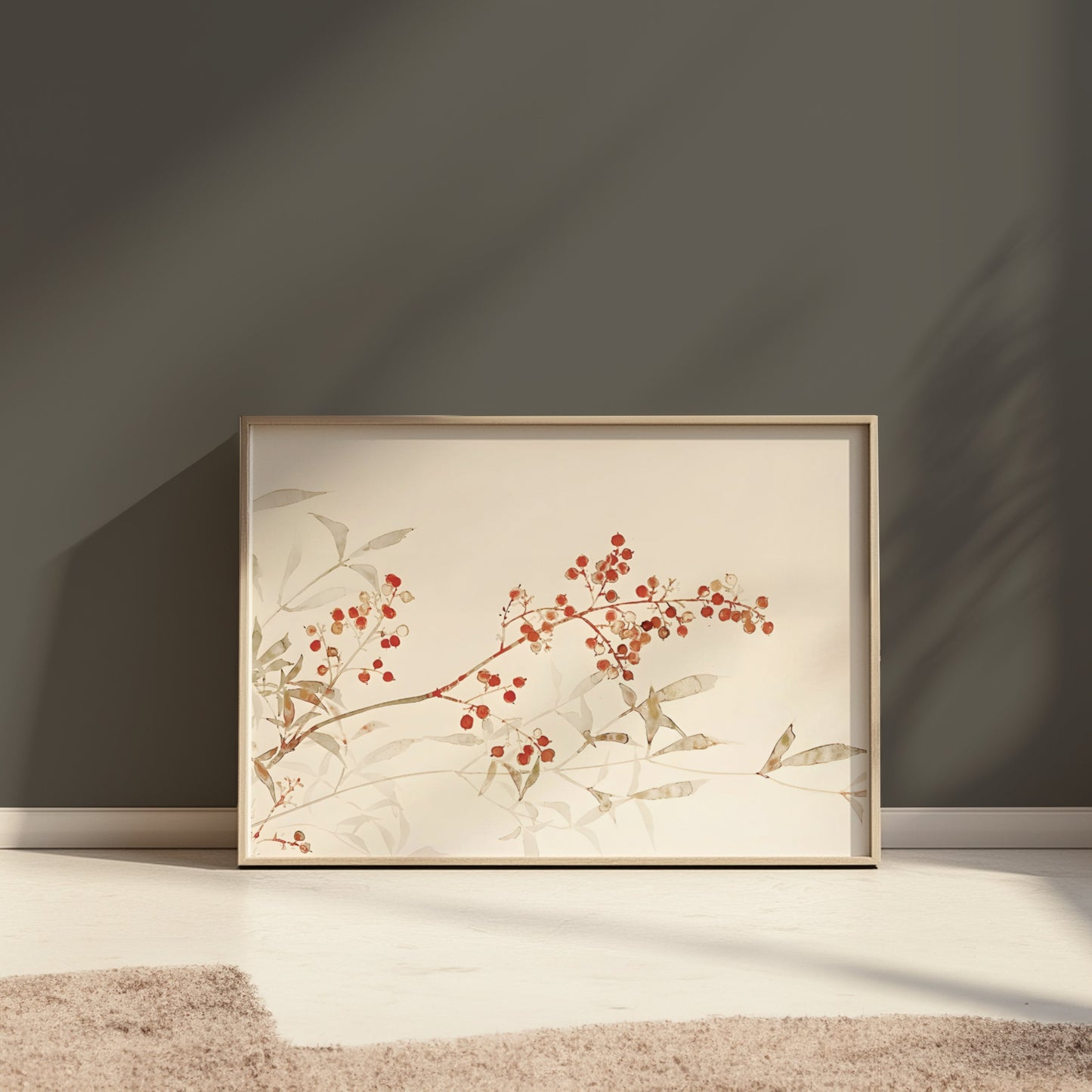 Premium Poster of Botanical Art Print with Red Berries on Branch Posters