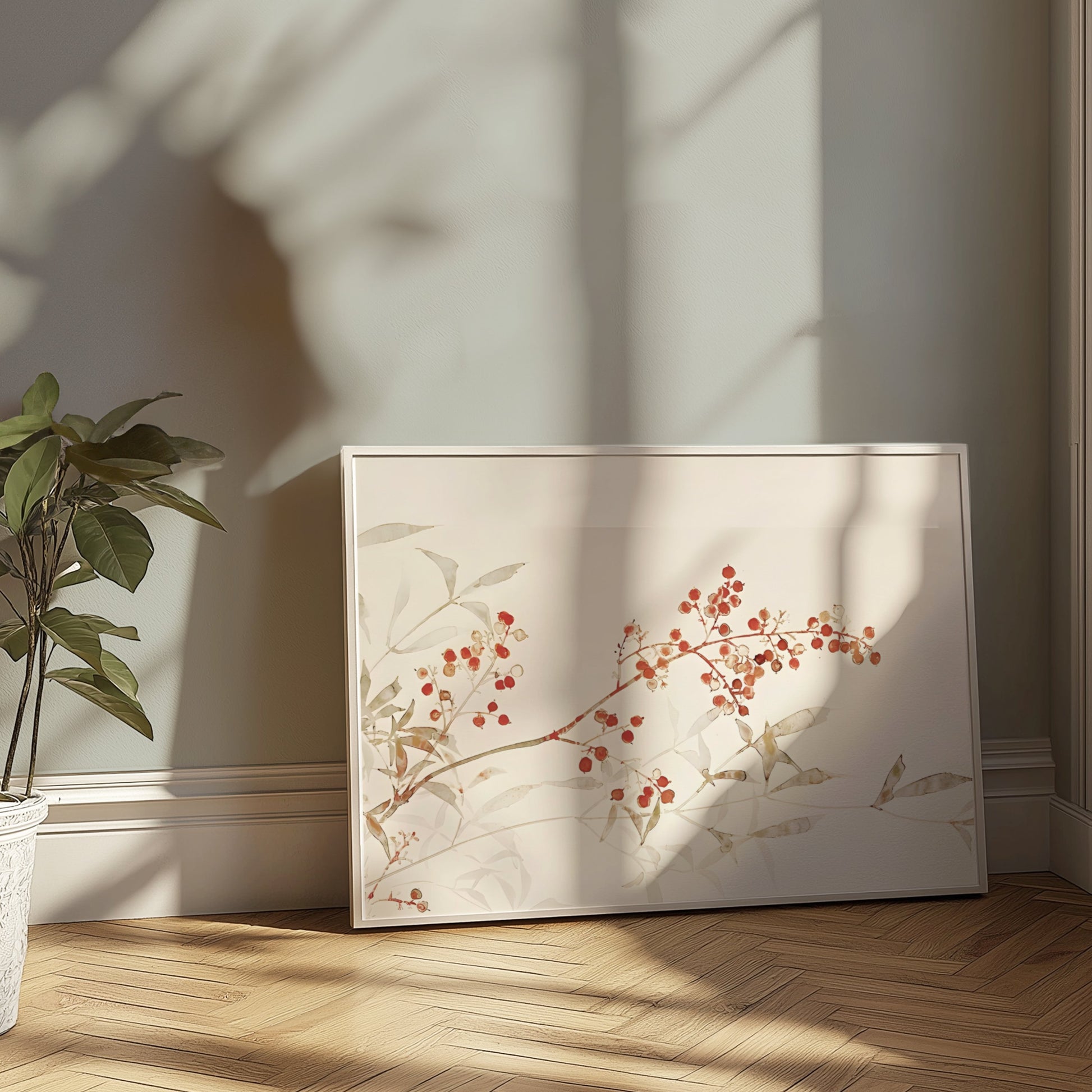 Premium Poster of Botanical Art Print with Red Berries on Branch Posters