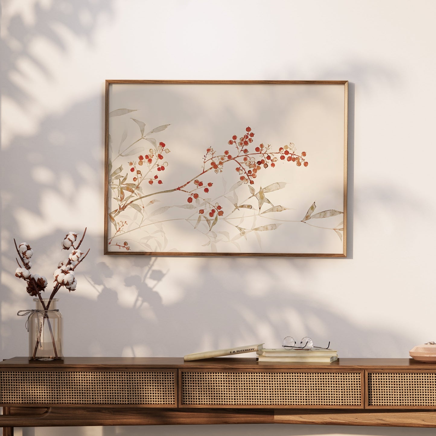 Premium Poster of Botanical Art Print with Red Berries on Branch Posters