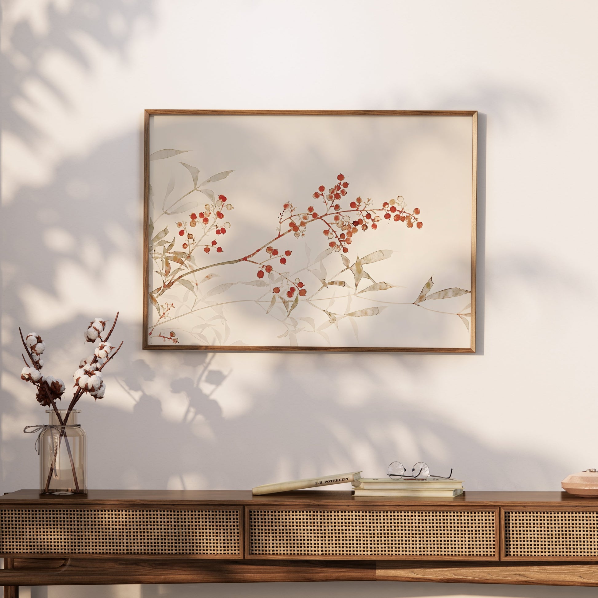 Premium Poster of Botanical Art Print with Red Berries on Branch Posters