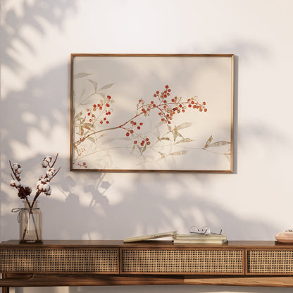 Premium Poster of Botanical Art Print with Red Berries on Branch Posters