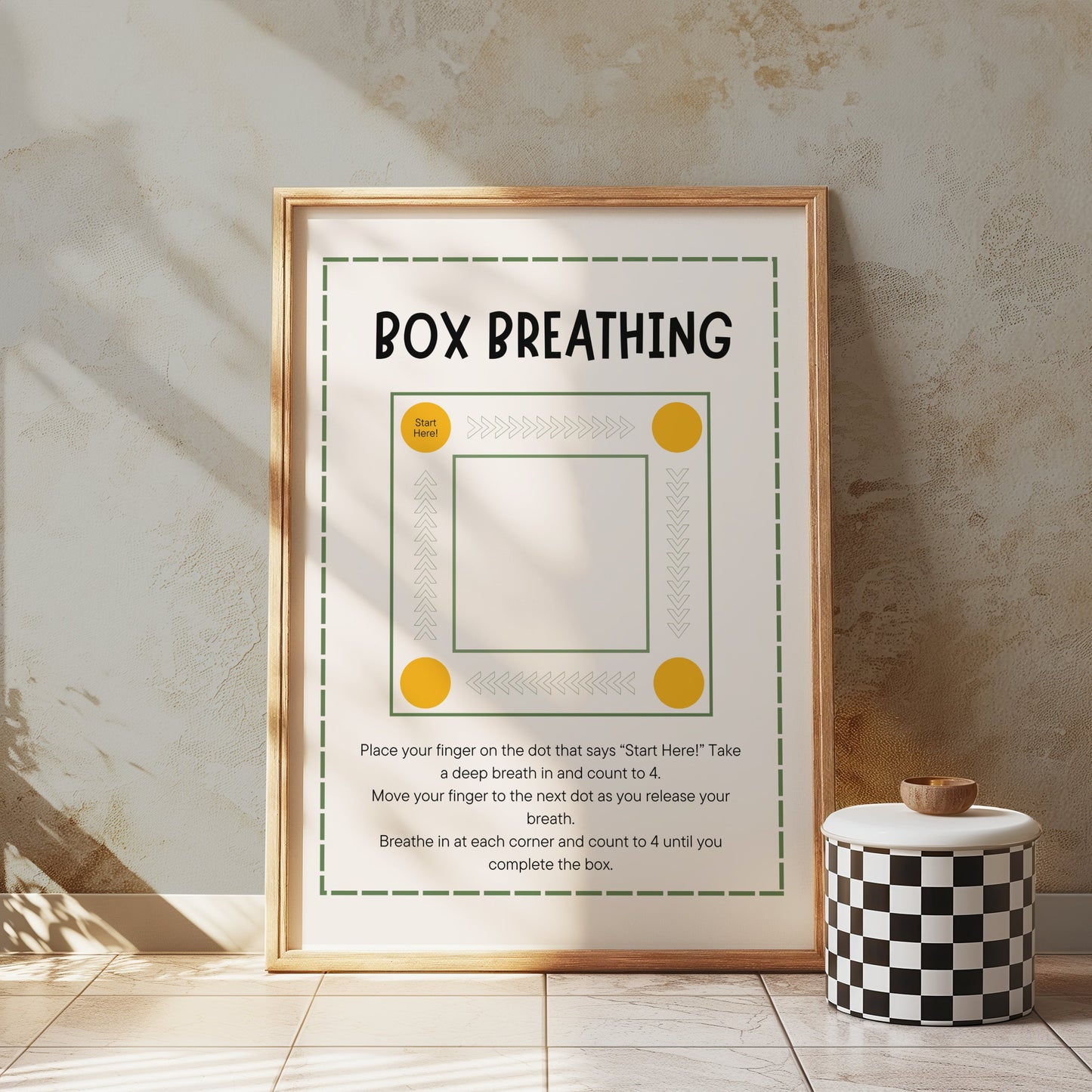 Premium Poster of Box Breathing Instructional Art Print for Mindfulness Posters