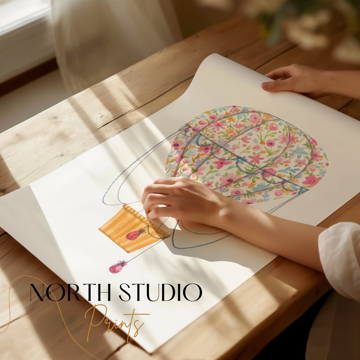 Premium Poster of Bright Floral Hot Air Balloon Wall Art Posters