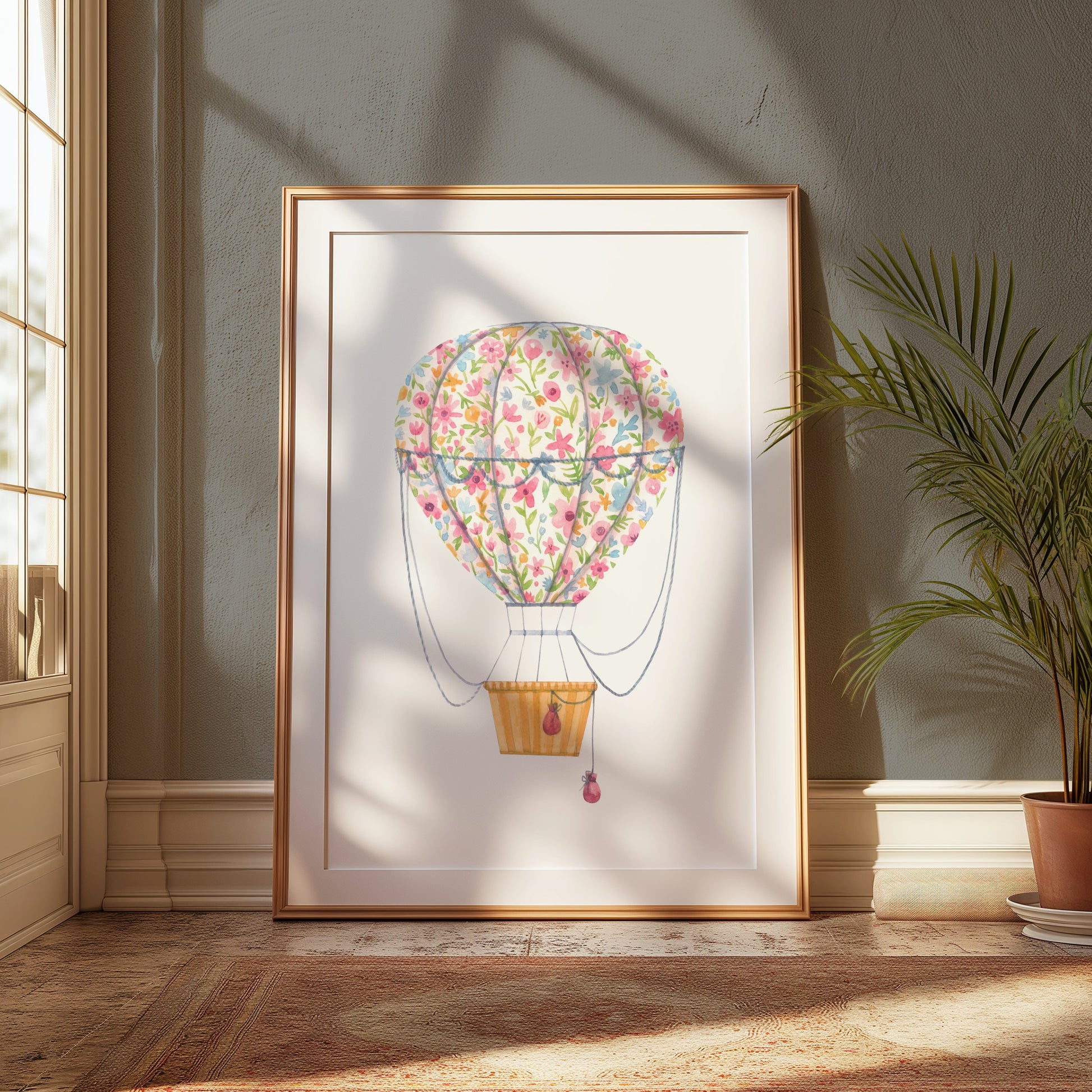 Premium Poster of Bright Floral Hot Air Balloon Wall Art Posters